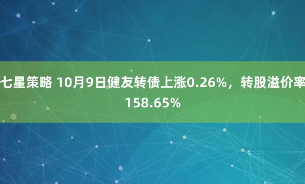 七星策略 10月9日健友转债上涨0.26%，转股溢价率158.65%
